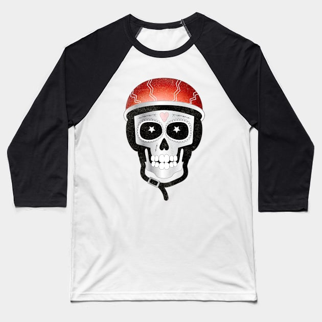 Biker Skull in Red Helmet Baseball T-Shirt by AntiqueImages